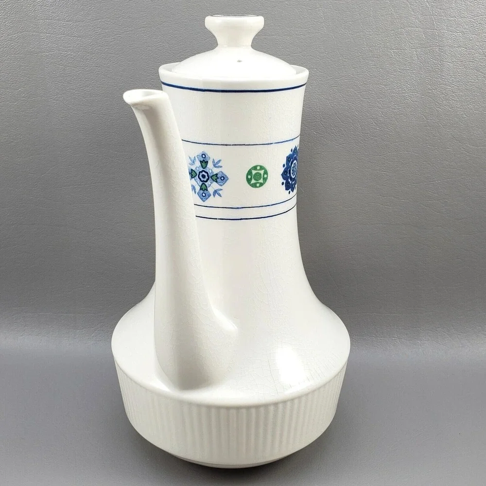 Amcrest Potomac Teapot Ironstone White BlueGreen Design 1960's MCM Japan Vintage